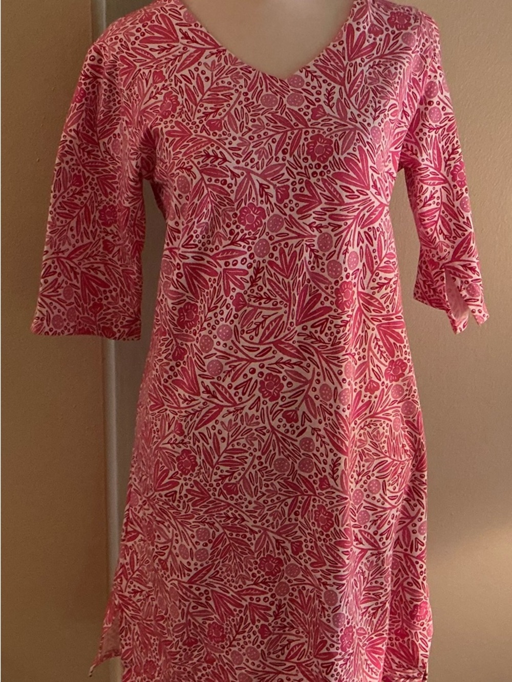 Pink Printed V-Neck Women's Swim Coverup Sleep Wear XXS